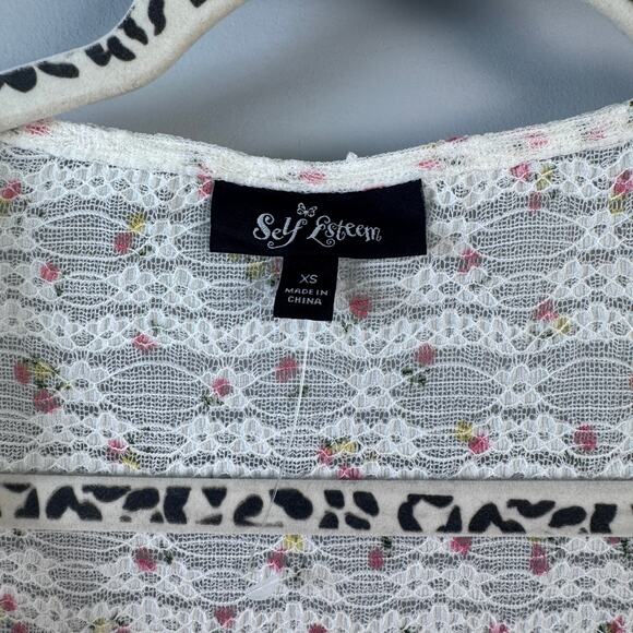 Self Esteem NWT Women's L Long Sleeve Floral Ditsy Tie Front Top - Picture 5 of 8